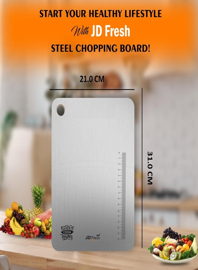 JD FRESH 304 Stainless Steel Medium Chopping Board/Home Use Cutting Board/Non Slip/Chopping Board for Kitchen/Vegetable Cutting Board/Kitchen Cutting Boards/Vegetable Cutter Steel (31 x 21 cm) - Image 2